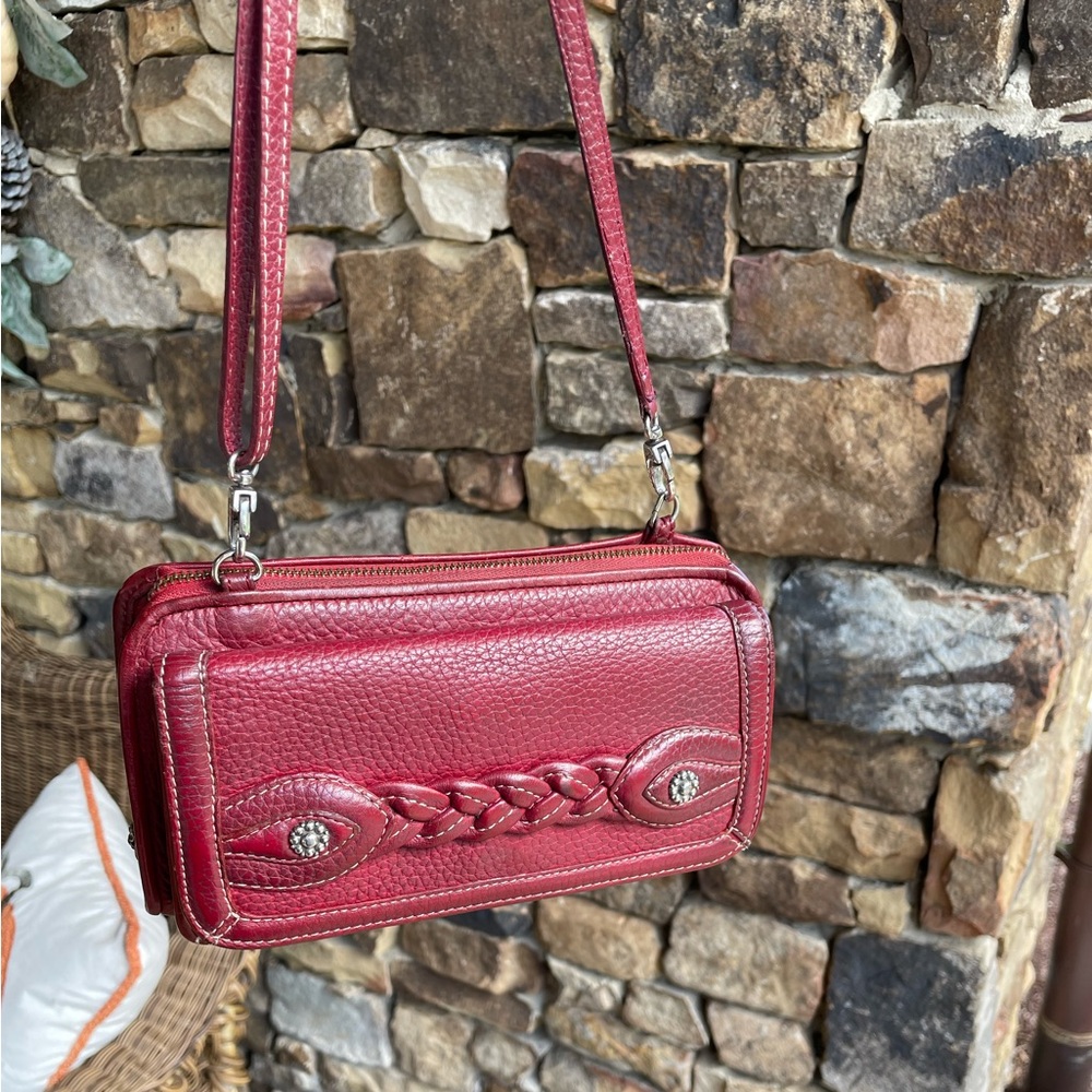 Brighton Red Braided Leather Crossbody Clutch